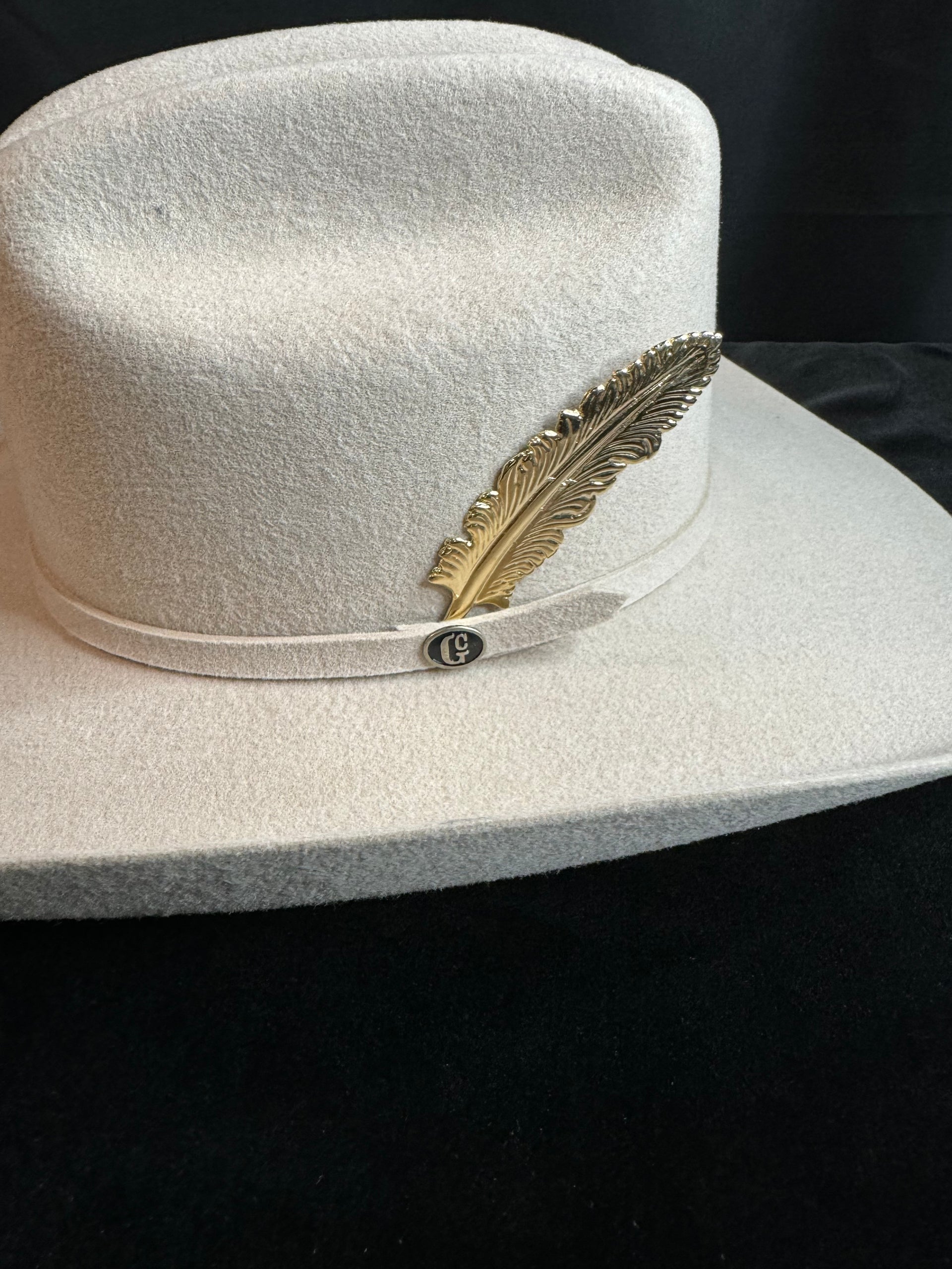 Wide Brim Gold Feather Accent Belted Hat Wide Brim Sinamay Derby Hat: Ivory, Taupe, and Gold Feather  main image 2